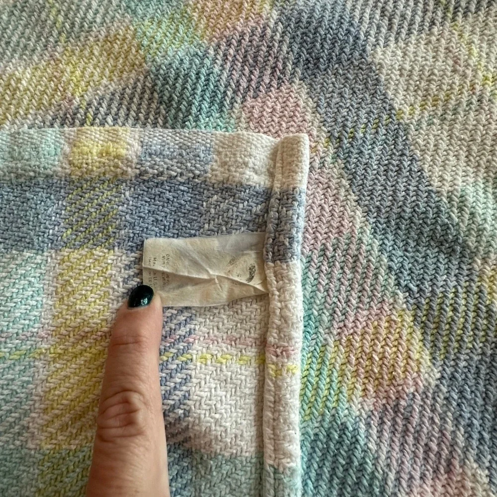 Vintage Gerber Thermal Weave Crib Blanket Pastel Plaid Check Cotton 32x37